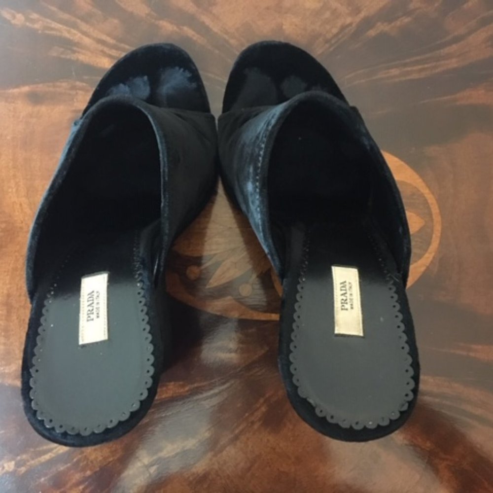 Prada Velvet Open Toe Wedge Sandals - Picture 5 of 7